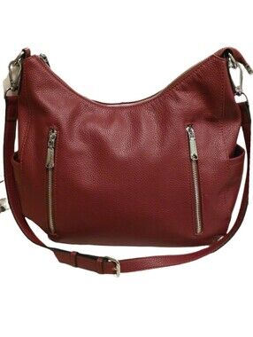 Red Pebbled Genuine Leather Hobo Crossbody Bag EUC Over Earth